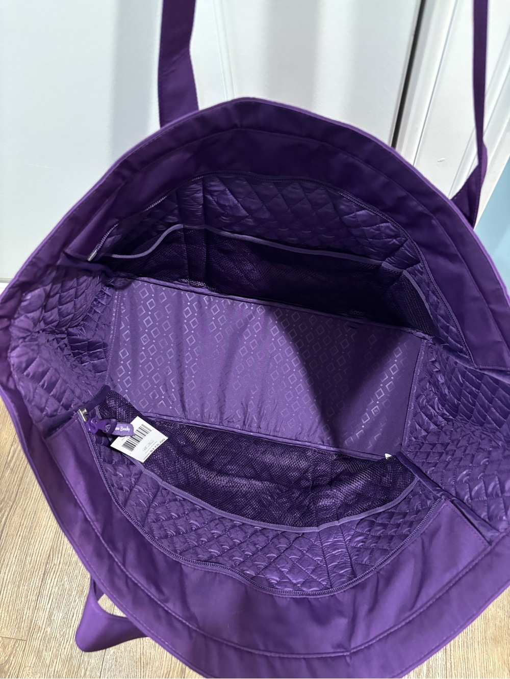 Quilted Purple Tote Bag - Spacious Everyday Shoulder Bag - Picture 3 of 4